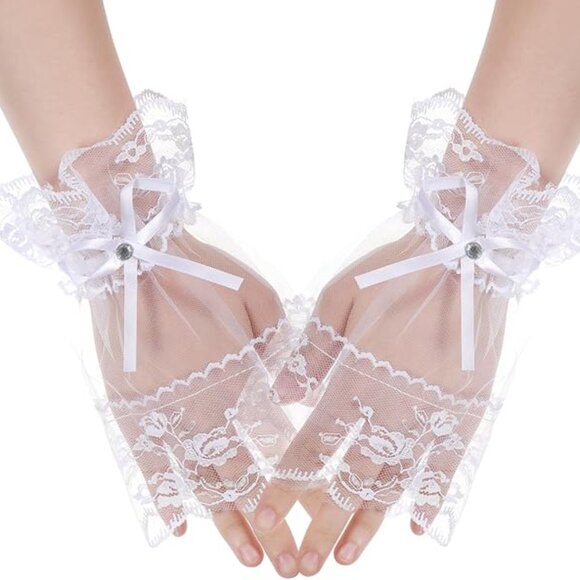 White Lace Gloves Floral Wrist Cuff - Picture 1 of 6